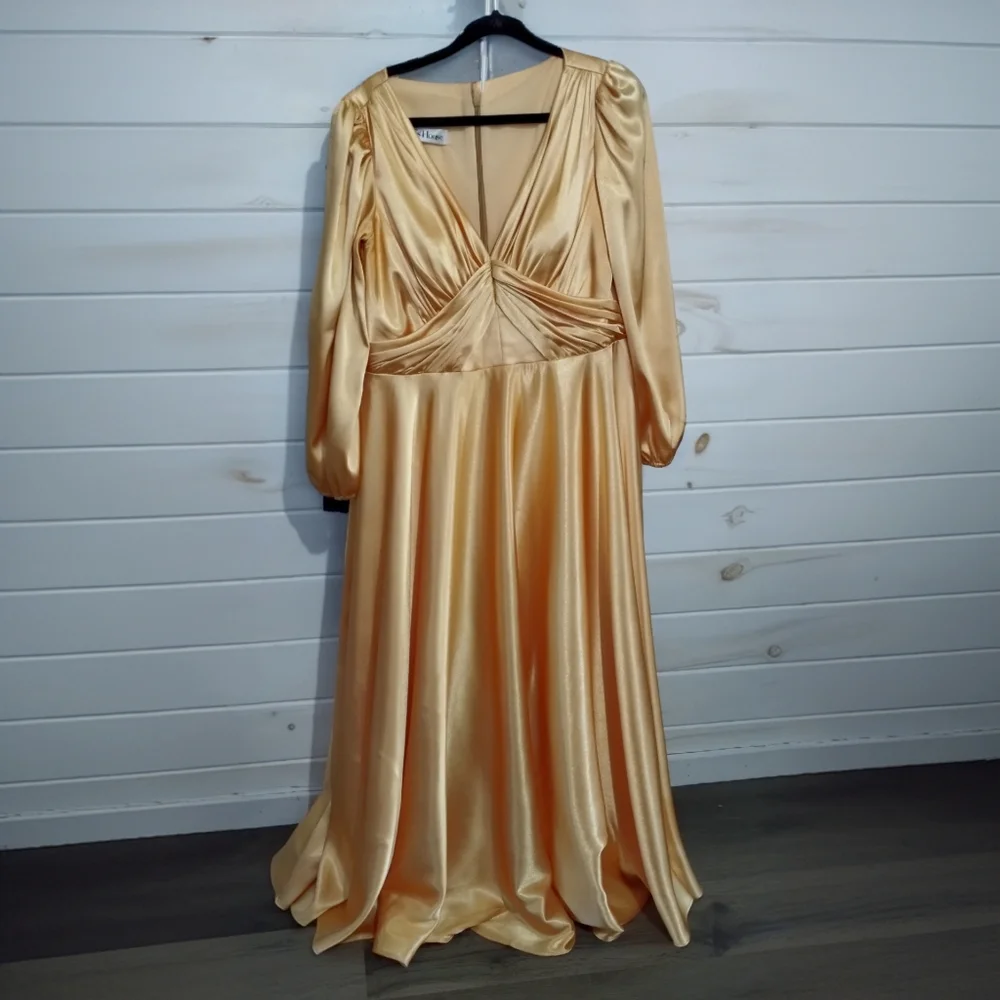 J.J.'s House Yellow Gold Stretch Satin Dress - Picture 3 of 14